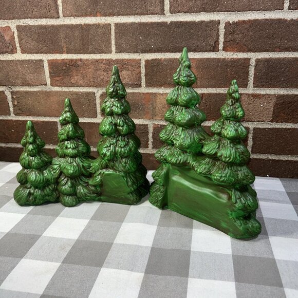 Set 2 Vintage Byron Mold Ceramic Christmas Trees Village Accessory Hand Painted - Picture 6 of 13
